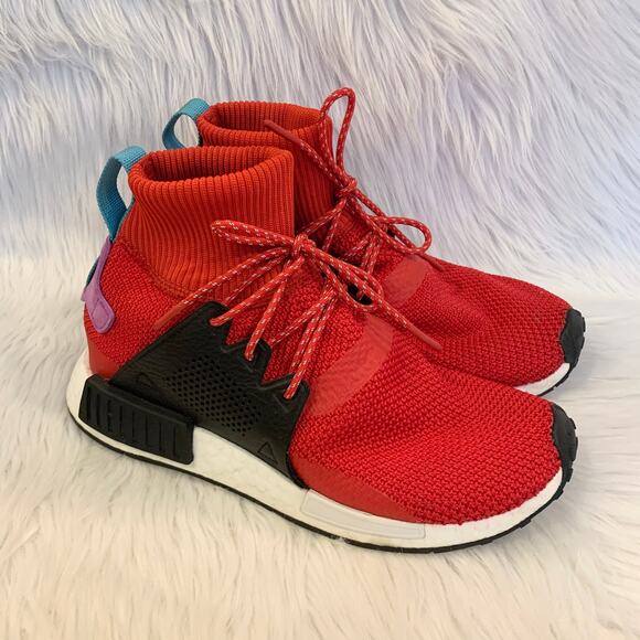 Adidas Men's NMD_XR1 Primeknit Sock Sneakers in Scarlet Red - Picture 5 of 15